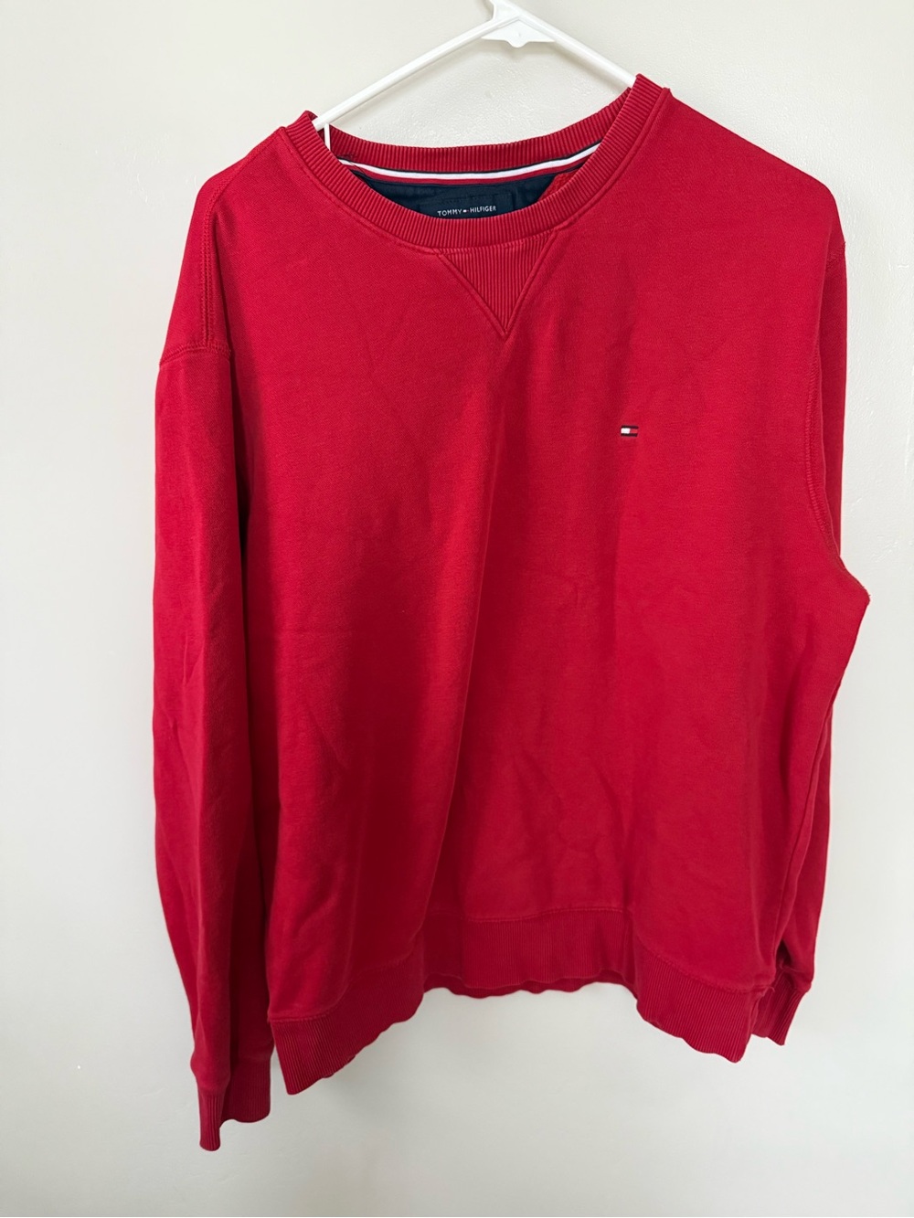 Tommy Hilfiger Red Crew Neck Pullover with Tiny Flag Logo